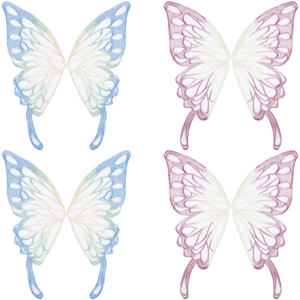 GORGECRAFT 4Pcs 2 Colors Butterfly Lace Applique Butterflies Sew on Patches Embroidered Collar Trim Decor Tulle Fabric Patch for Wedding Dress Clothes Decor Sewing Crafts Gradient Purple Blue