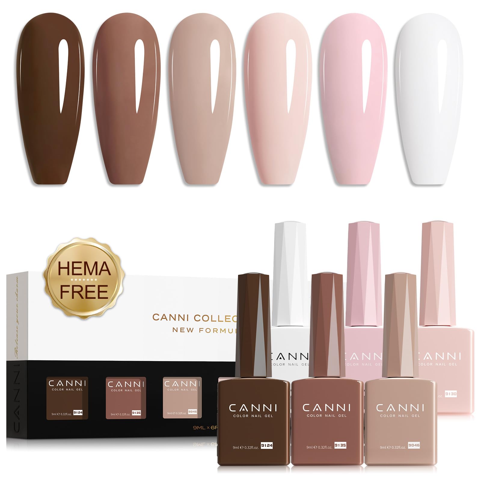 CANNI Gel Nail Polish Kit -6 Colors Nude Pink 9ML Gel Polish Set Skin Tones French Nail Neutral Brown Soak Off Gel Nail Kit Manicure DIY Manicure Salon DIY