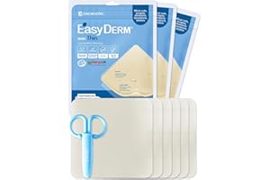 DWEASYDERM Easyderm Thin Hydrocolloid Large Wound Dressing 4”x4” 3Pack (6 Dressings) Waterproof, Latex Free, Highly Absorbent Dressing for Burns, Blisters, Acne Care and Wound Healing with Mini Scissor