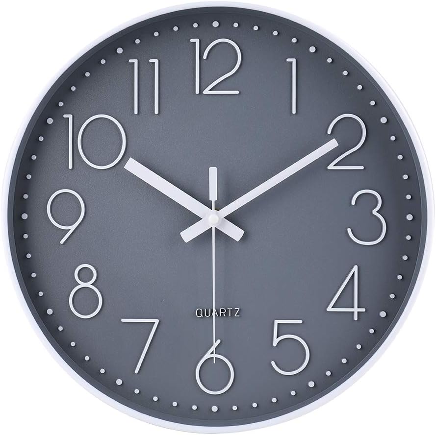 jomparis Silent Quartz Sweep Round Wall Clock 12 in Grey Modern Decor