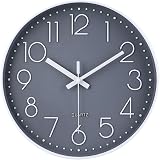 jomparis Silent Quartz Sweep Round Wall Clock 12 in Grey Modern Decor