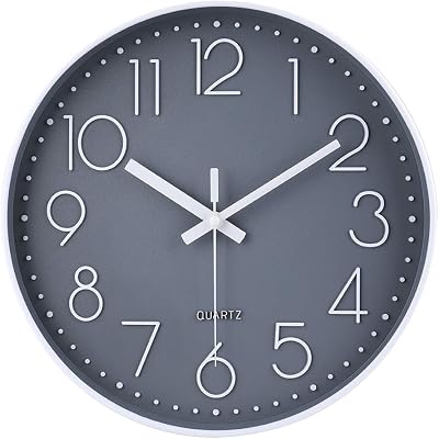 jomparis Silent Quartz Sweep Round Wall Clock 12 in Grey Modern Decor
