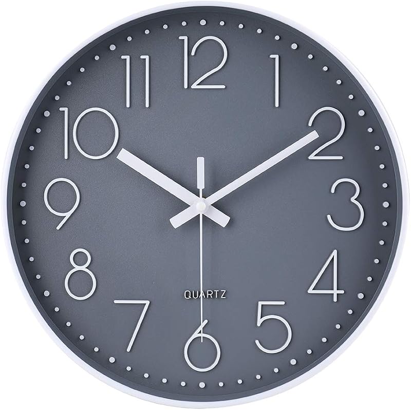 jomparis Silent Quartz Sweep Round Wall Clock 12 in Grey Modern Decor