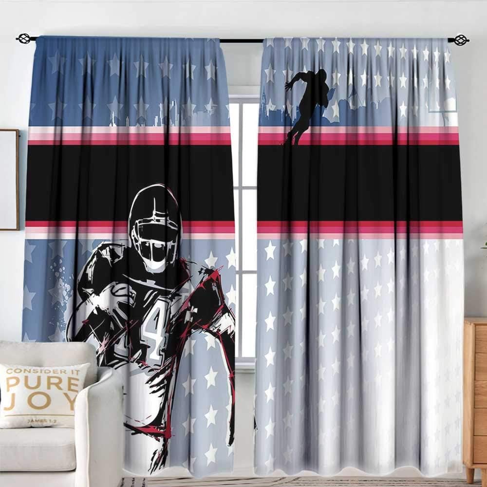 NUOMANAN Waterproof Window Curtain Americana Decor,Baseball American Football Player Running in The Field with Stars Pattern,Multicolor,Blackout Draperies for Bedroom 60"x84"