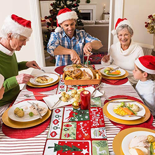 WizPower Christmas Table Runner, Cotton & Burlap Table Runner, Christmas Tree Elk Table Cloth for Christmas Table Decoration, Family Dinners or Gatherings, Indoor or Outdoor Parties