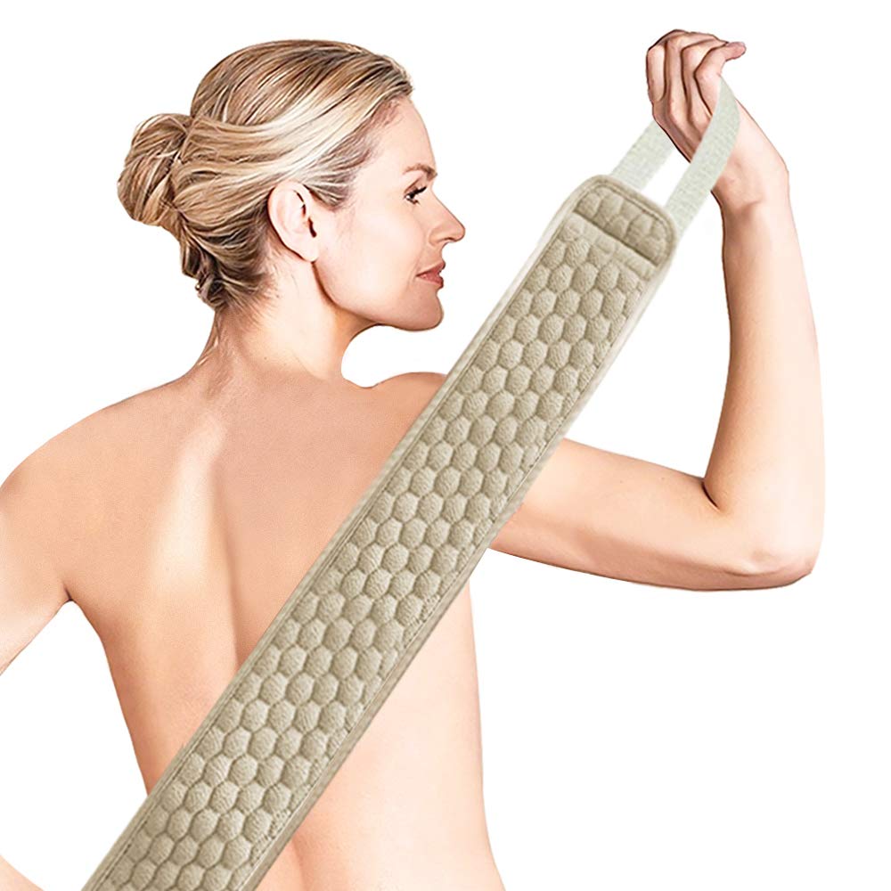 Suntee Exfoliating Back Scrubber& Exfoliating Sponge Pad Set for Shower, Bath Shower Scrubber for Women, Luffa Scrubber to Deep Clean Relax Your Body (32.3 inch length 3.5 inch width)