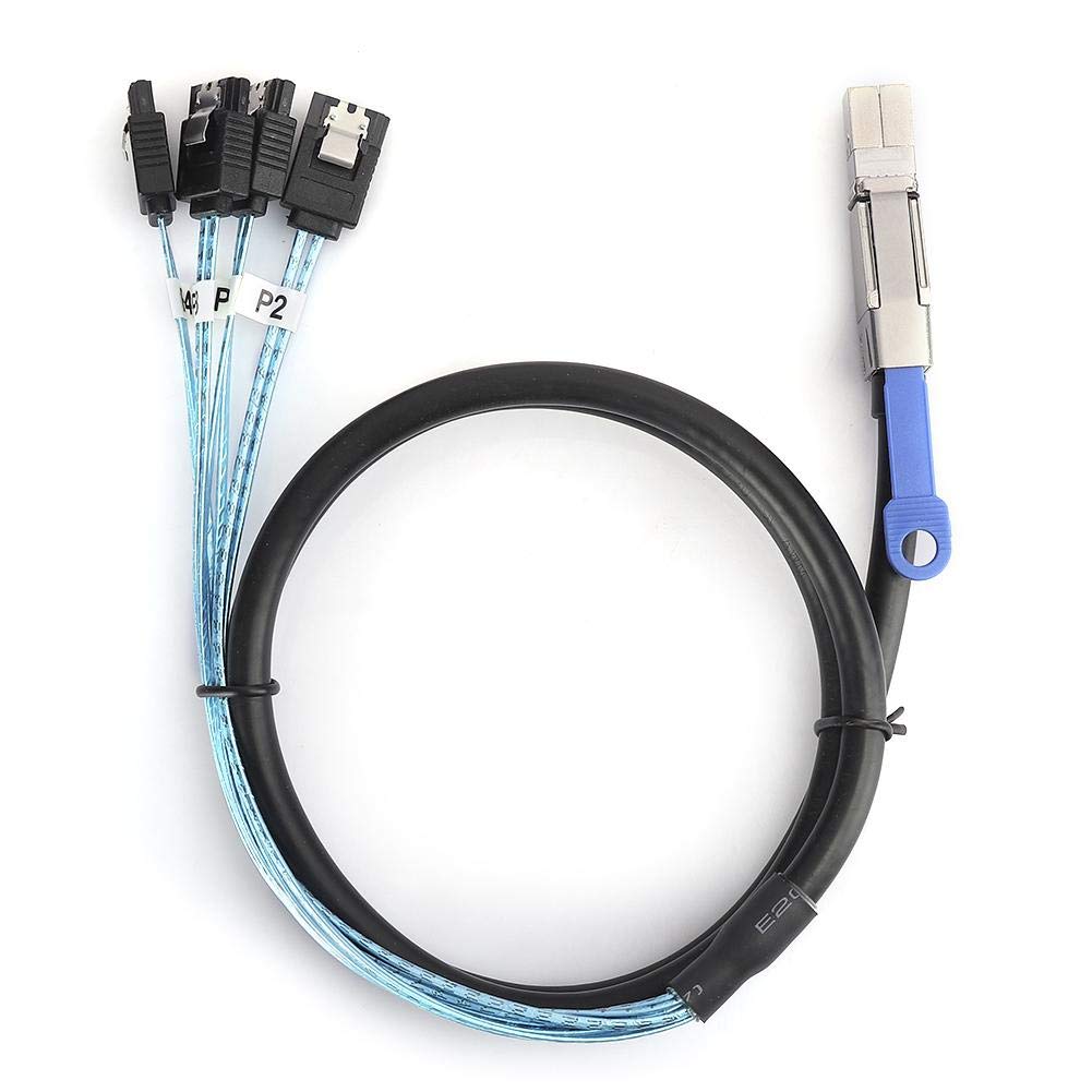 H0402 Mini SAS Cable Mini-SAS SFF-8644 to 4*SATA External Server Hard Disk Cable Supports 3GBps x 4Lane Four Channels for Server, Hard Disk