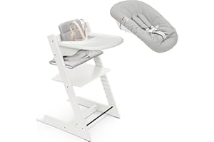 Stokke Tripp Trapp High Chair2 and Anthracite Cushion with Newborn Set and Table Tray - White with White Tray