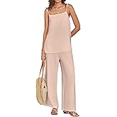ANRABESS 2 Piece Sets for Women Summer Casual Lounge Spaghetti Strap Top Wide Leg Pants Set Vacation Beach Travel Outfits