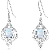 MOTIEL Vintage Opal Dangle Earrings for Women 925 Sterling Silver Genuine Opal Dangle Drop Earrings with Diamond October Birthstone Jewelry Gift for Mother Wife