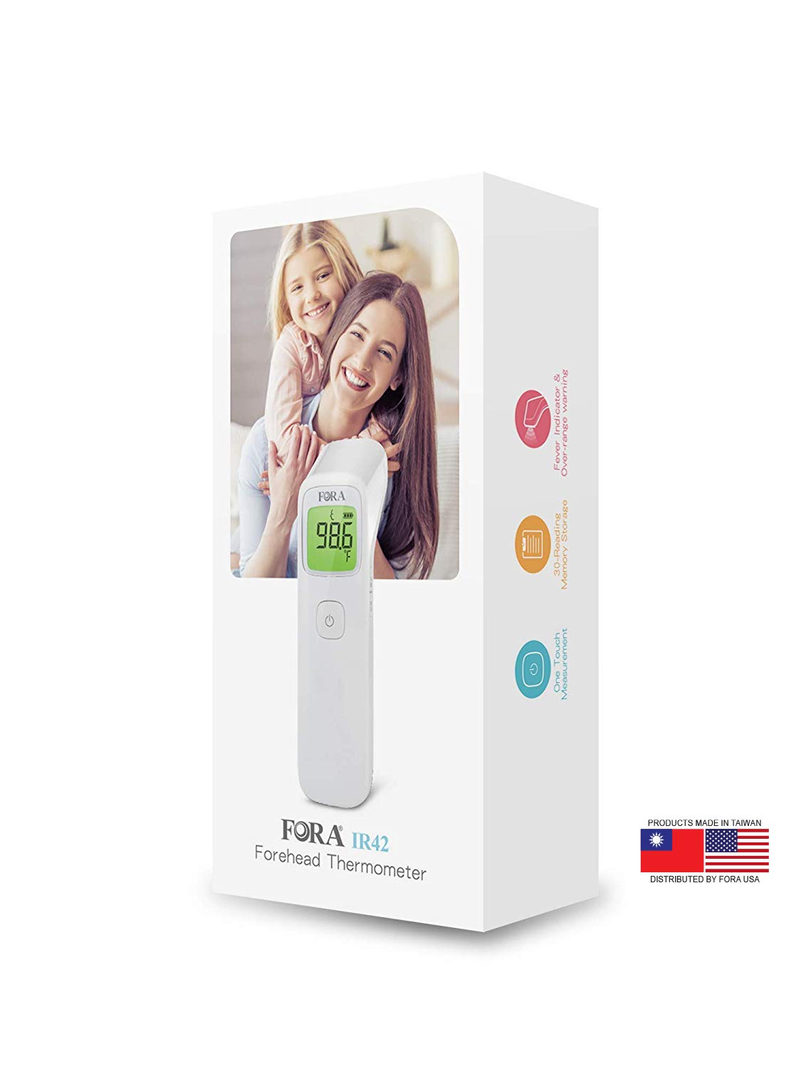 FORA IR42 Non-Contact Forehead Thermometer, Made in Taiwan, Fever Indicator for Baby, Kids, Toddlers and Adults : Baby