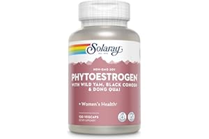 SOLARAY PhytoEstrogen Menopause Supplements - Wild Yam, Black Cohosh, and Dong Quai Estrogen Pills for Women's Health - Vegan, Lab Verified, 60-Day Guarantee (30 Servings, 120 VegCaps)
