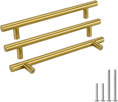 Goldenwarm 15Pcs Brushed Brass Cabinet Handles 160mm 224mm 12mm Hole Center