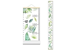 Nustila Green Plants Growth Chart for Kids Baby Height Chart Ruler Removable Canvas Wooden Frame Hanging Wall Rulers Measurement Charts for Toddler Room Nursery Decor - 79"X7.9" with Beige Wood