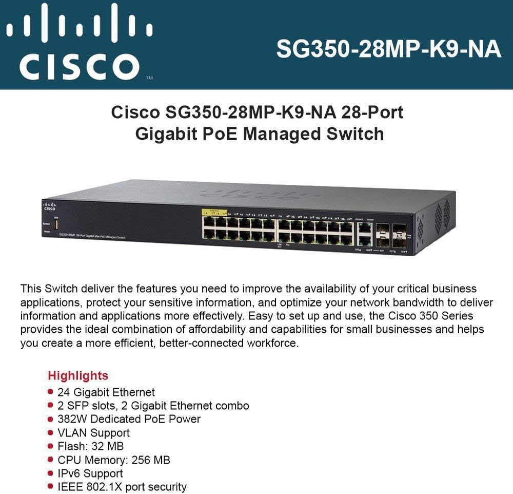 Cisco SG350-28MP-K9-NA 28-Port Managed Gigabit Switch PoE