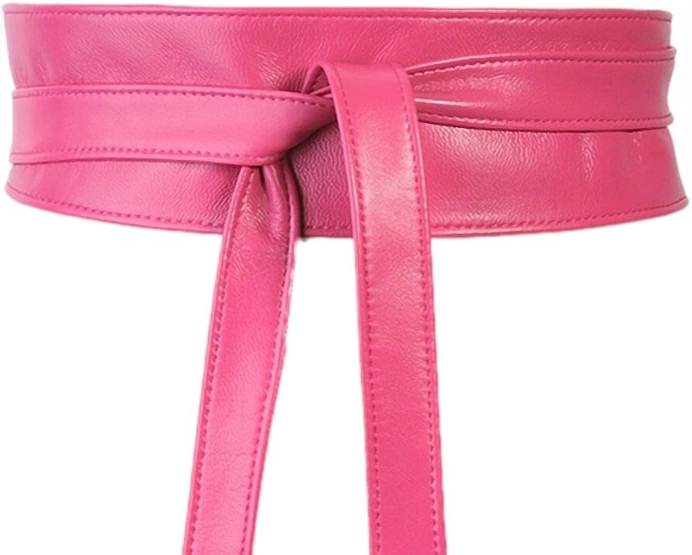 Pink obi belt cerise leather tie belt Amazon.co.uk Clothing