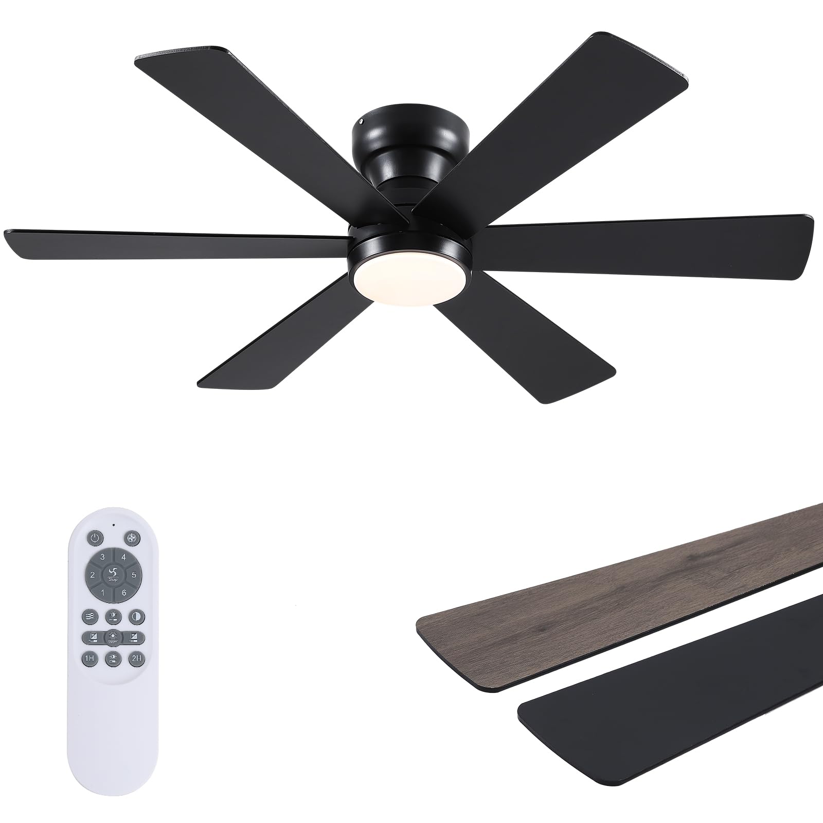 Photo 1 of Asyko Ceiling Fans with Lights,46" Low Profile Ceiling Fan with Light and Remote Control,Flush Mount, Reversible, Dimmable, Noiseless, Black Ceiling Fan for Bedroom