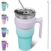 BJPKPK Tumbler With Handle 40 oz Stainless Steel Double Wall Insulated Tumbler Cups With Lid And Straw,Lavender Green