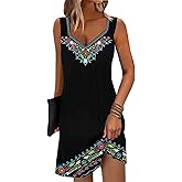 SAUKOLE Summer Dresses for Women Casual Loose Sleeveless Tank Dress Fashion V Neck Flowy Mini Short Sundress