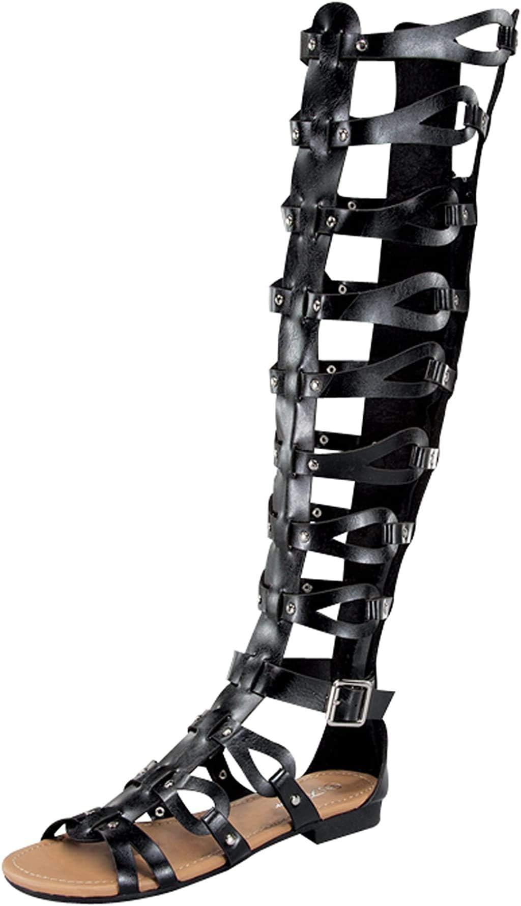 Forvever Atta 17 Womens Knee High Caged Gladiator Strappy Flat Sandals