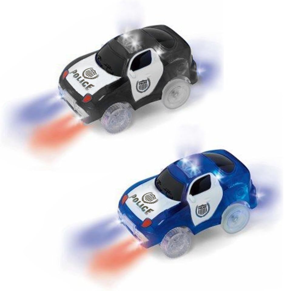 MIGE Light Up Toy Car Police Car Toy Flashing Lights Glow in the Dark Racing Police Truck City Action Toys with Most Tracks,Boys and Girl(Pack of 2)