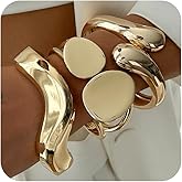 CASDAN Chunky Gold Bangle Bracelets for Women Dainty 14k Gold Plated Twist Hinged Cuff Stackable Bangles Set Trendy Statement Bracelet Stack Fashion Jewelry Gifts