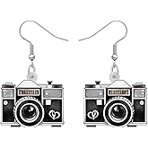 OUSIO Acrylic Camera Earrings 80s 90s Camcorder Vintage Dangle Lightweight Jewelry Retro Digital Photography For Women Charm Gifts