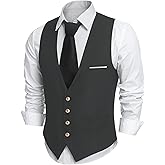 PARTTELY Men's Suit Vest Mens Classic Casual Business Dress Vests with Pockets for Business Formal Wedding Prom