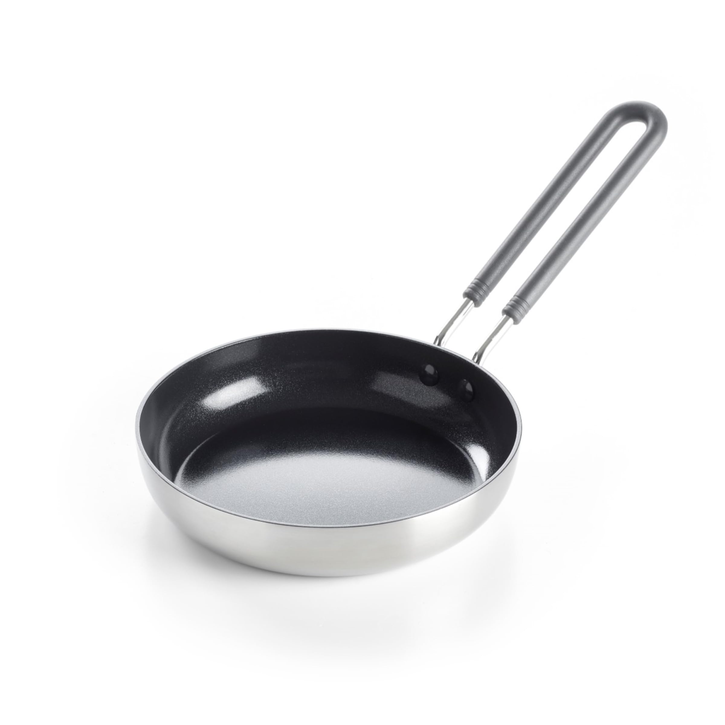 GreenPan Mini Hard Anodised Healthy Ceramic Nonstick Stainless Steel 14 cm Round Egg Frying Pan, PFAS Free, Induction, Stay-Cool Stainless Steel Handle, Oven Safe up to 220 °C, Silver