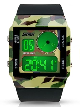 Fanmis Leisure Stylish Square Dial Waterproof Digital Unisex White Rubber Camouflage Sport Wrist Watch