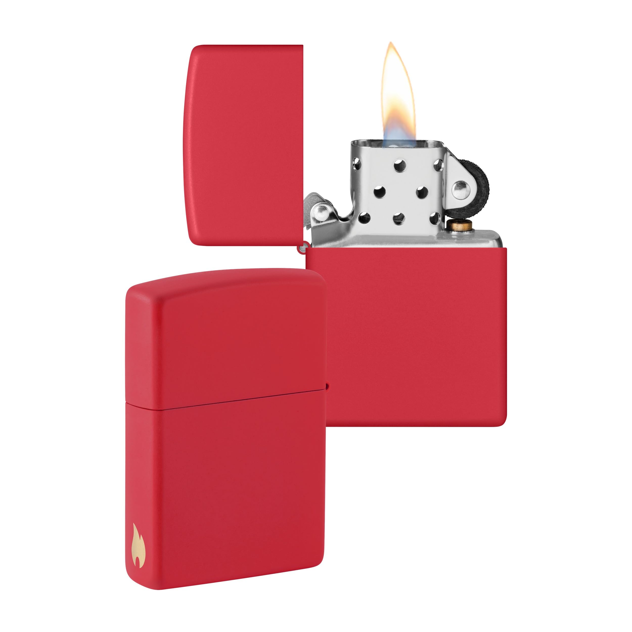 Zippo Windproof Lighter - Red Matte Finish - Flame Design - Refillable - Reusable - Windproof - Gift Box - Metal - Made in USA - Amazon Exclusive