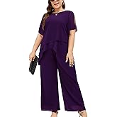 ZOMVA Plus Size Dressy Chiffon Pant Suit 2 Piece for Wedding Mother of The Bride Groom Formal Set Elegant Outfit
