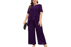 ZOMVA Plus Size Dressy Chiffon Pant Suit 2 Piece for Wedding Mother of The Bride Groom Formal Set Elegant Outfit