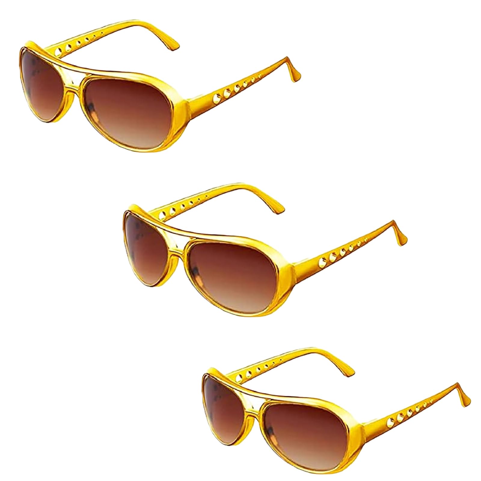 JNGTKL 3pcs Glasses, Rock Star Cool Golden Costume Glasses, 80's Disco Gold Sunglasses, Sunglasses, Hippie Disco Costume Accessories Halloween Fancy Dress (Gold) ﻿