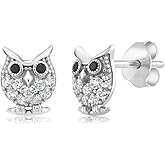 Gem Stone King Owl Shaped Stud Earrings For Women | 925 Sterling Silver | Cute Animal Earrings | Fine Jewelry Gifts for Her Mom Women Wife