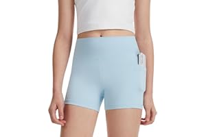 DOCUMO Girls Athletic Shorts with Pockets, Kids High Waisted Dance Yoga Short Running Volleyball Gymnastics Biker Shorts