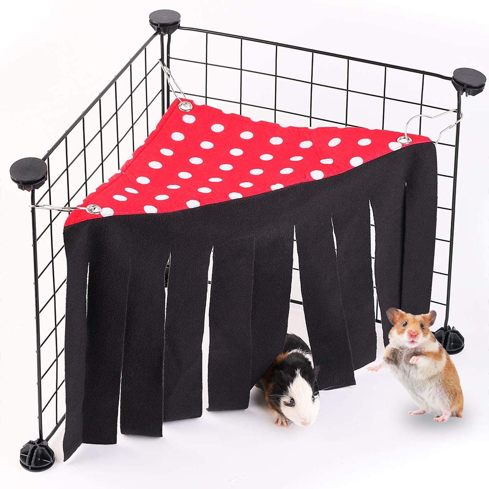 WishLotus Hamster Hideout, Small Animal Hideaway Tent Fleece Forest Pet Cage Accessories Nest Bedding for Guinea Pig Chinchilla Hedgehog Rat Squirrel Ferret Dwarf Bunny (Red+Black)