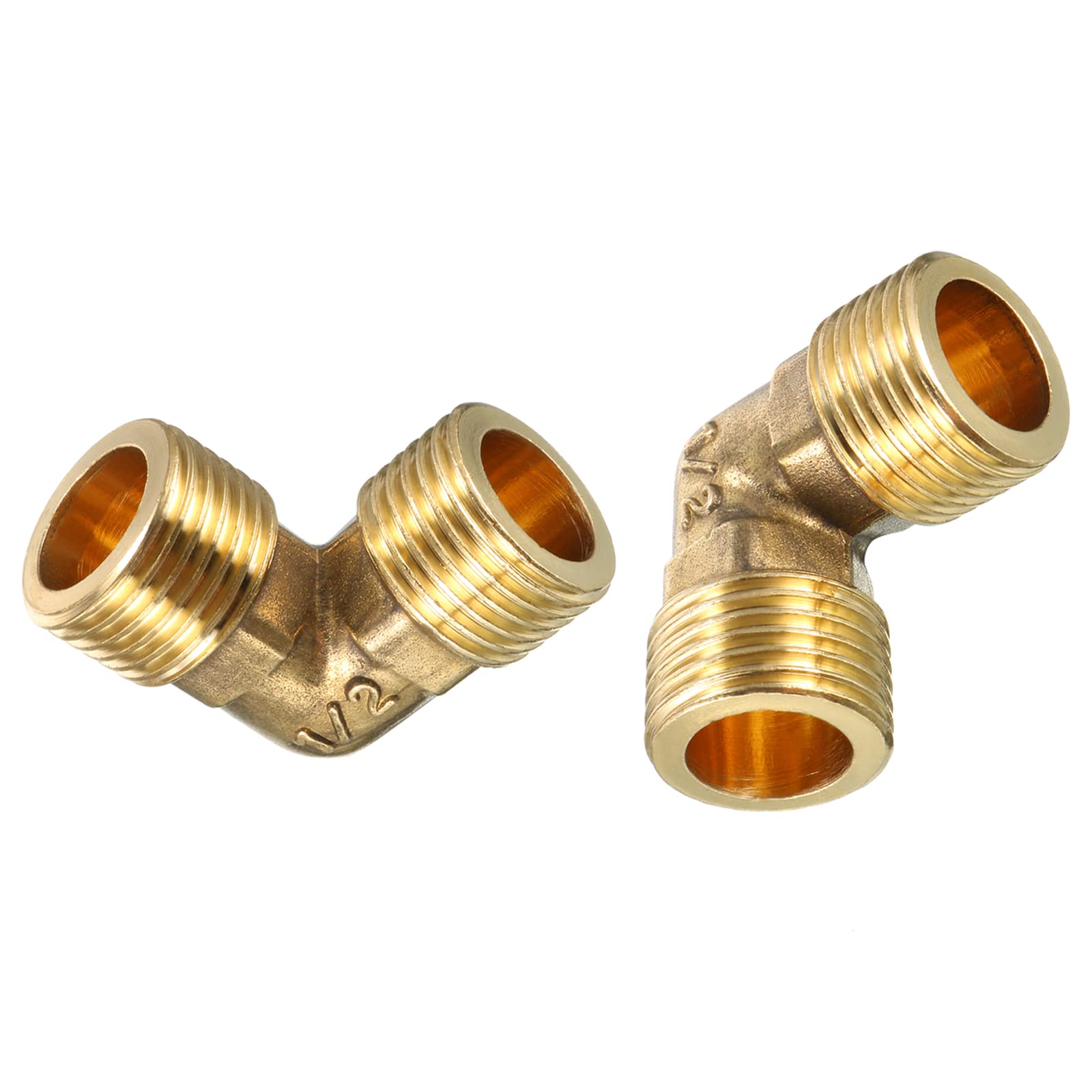 DTGN 1/2 PT x 1/2 PT (Male x Male) 90 Degree Brass Pipe Fitting - 2Pack - Good for Water Pipe System - Brass Elbow Adapter - Gold Tone