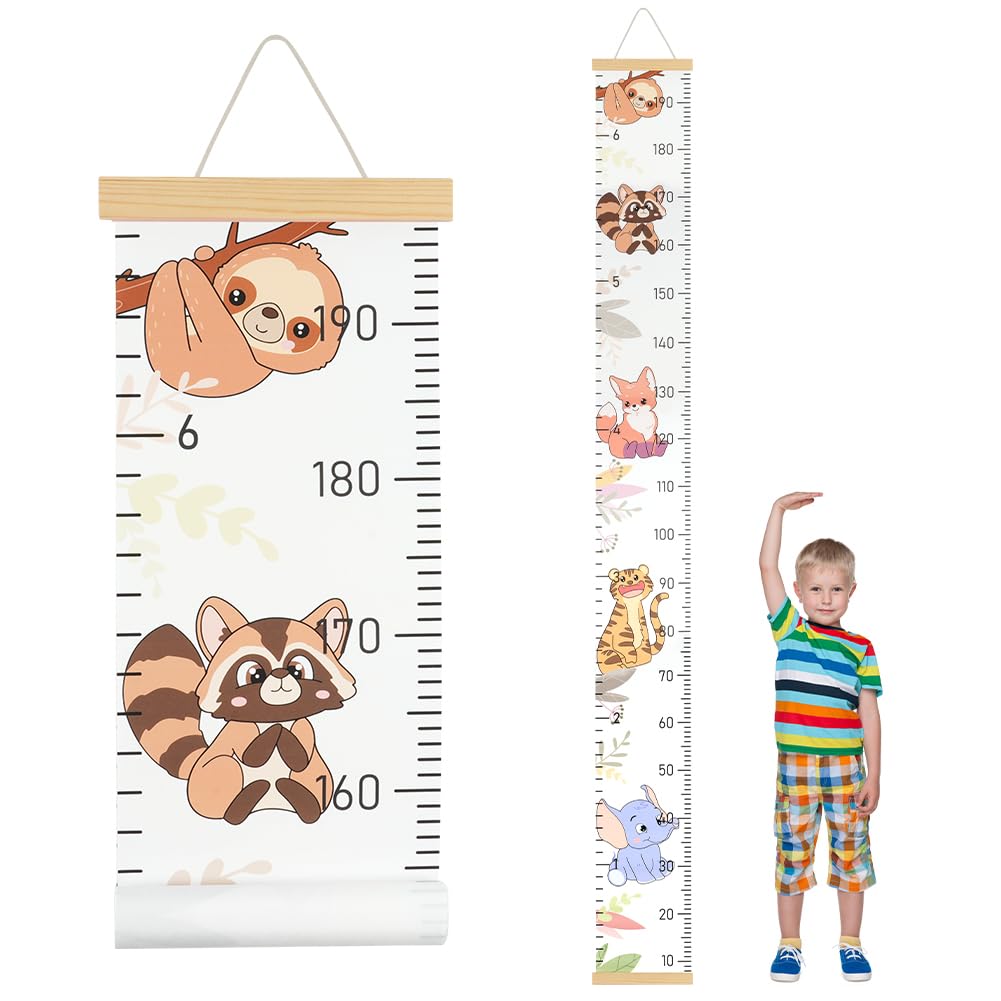 Aolso Baby Height Growth Chart, Wall Hanging Growth Chart Removable Canvas and Wood Measuring Ruler for Baby, Measuring Ruler for Baby Girls Boys Toddler Bedroom Nursery Wall Decoration 77''* 8'' — image 1