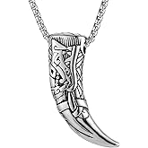 HZMAN Viking Wolf Tooth Necklace for Men Stainless Steel Retro Sharp Animal Tooth Pendant Necklace Jewelry Gift