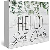 Rustic Bathroom Decor Farmhouse Hello Sweet Cheeks Wooden Sign, Toilet Rules Decoration for Farmhouse Apartment Shelves Toilet Restroom Home Tabletop Desk, Modern Toilet Shelves Accessory (Eucalyptus1)