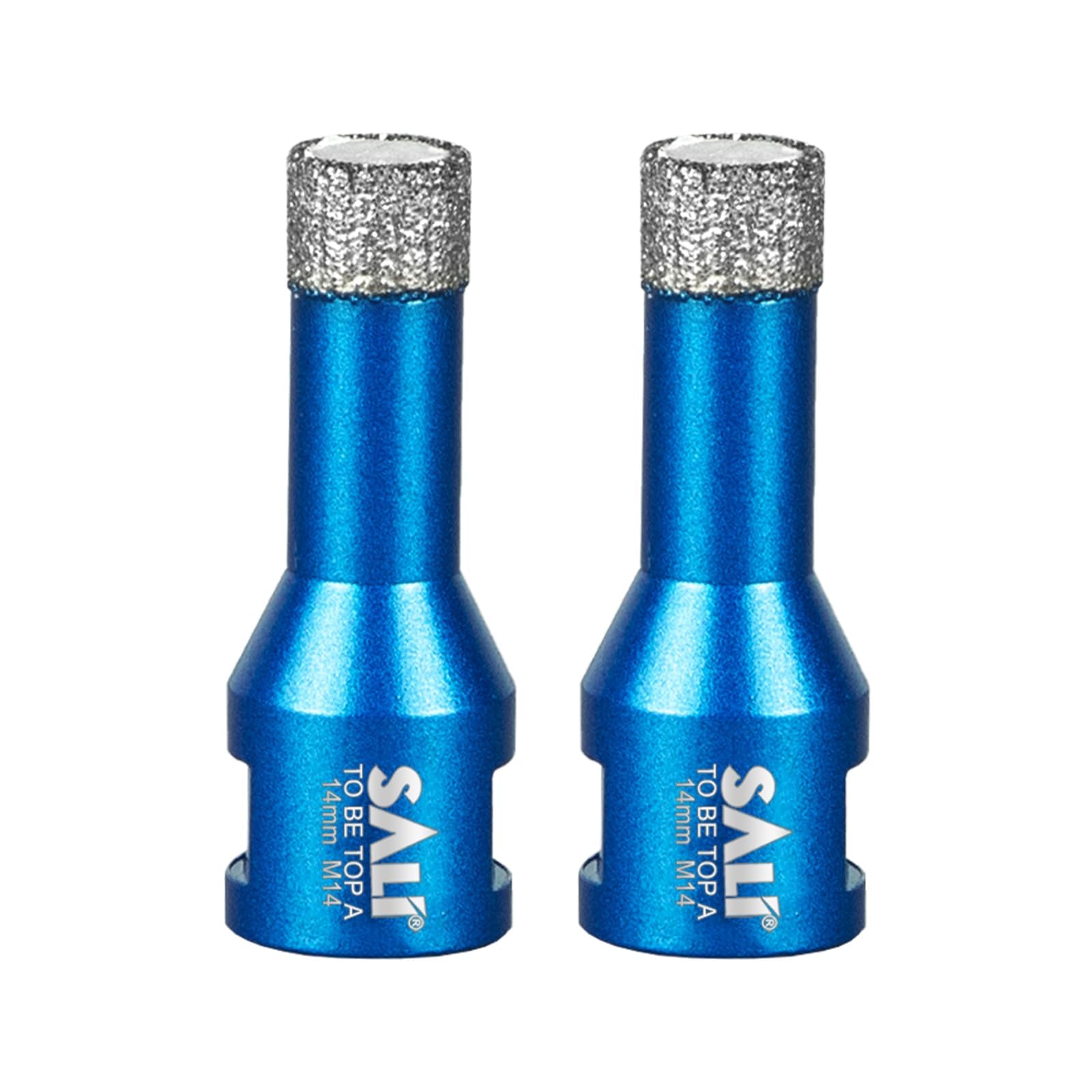 SALI Diamond Core Drill Bits 2pcs (14mmM14) Tile Hole Saws Vacuum Brazed Hole Saw with M14 Thread for Glass Ceramic Porcelain Tiles Marble Brick Granite Quartz Fit Angle Grinders Drills