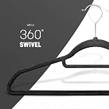 KEPLIN Velvet Hangers 50 Pack Non-Slip with Tie Bar 360° Hook Black view 5