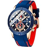 MF MINI FOCUS Men Watch, Chronograph Waterproof Sport Analog Quartz Watches Blue Silicon Strap Fashion Wristwatch for Men