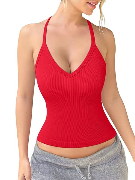 OQQ WOMEN SLEEVELESS TOPS FITTING V NECK STRETCH...