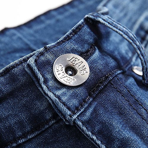 Edenun Mens Jeans Ripped Destroyed Stretchy Knee Holes Slim Tapered Leg Long Pants Streetwear Younger-Looking Trousers Deep Blue - Thumbnail 5