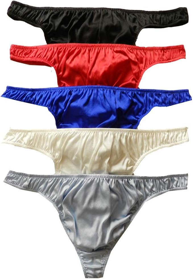 Panasilk 5pcs Sexy Men's Silk GStrings Thongs Silk Panties Size S M L