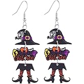 Halloween Earrings Cute Ghost Pumpkin Wooden Dangle Earrings for Women Lightweight Wood Black Cat Earrings Funny Ghost Bat Spooky Earrings Halloween Jewelry