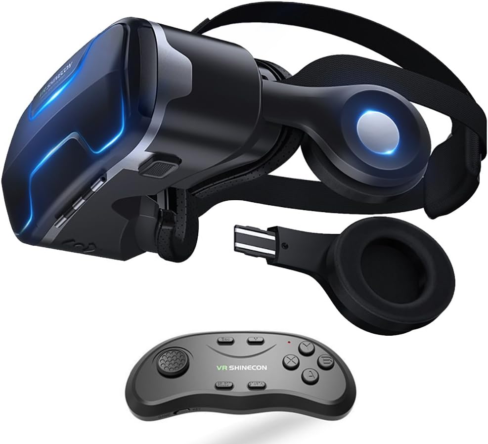 VR Headset with Remote Controller Stereo Headphones for iPhone and Android Virtual Reality Glasses Goggles Provide 360 Panorama for VR Games 3D HD Movies iPhone X 7 6 Plus 6s