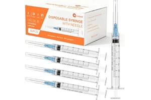 HIMELAND 30 Pack 3ml Disposable Syringe with 23Ga 1.0 Inch Needle, Luer Lock Syringes, Individually Wrapped Lab Supplies